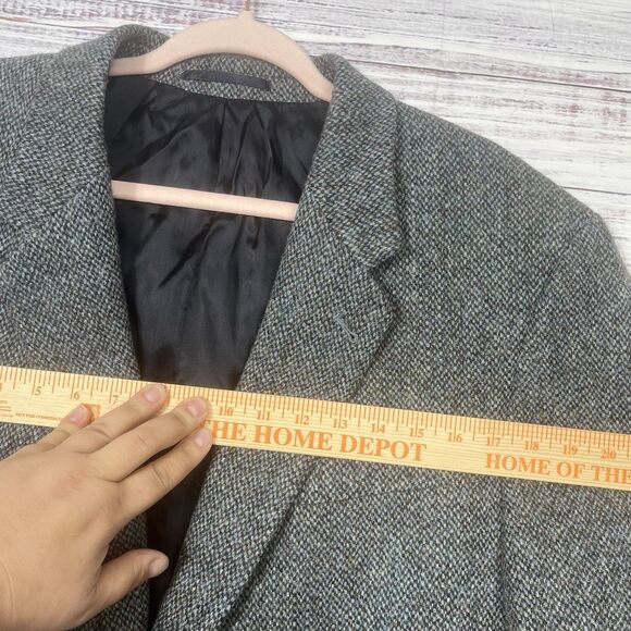 Harris Tweed Herringbone Wool Sport Coat Blazer Jacket Gray Blue 2 Button 44L - Picture 14 of 16